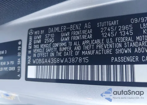 1998 Mercedes-Benz S 420 from USA, damaged, VIN WDBGA43G8WA387815